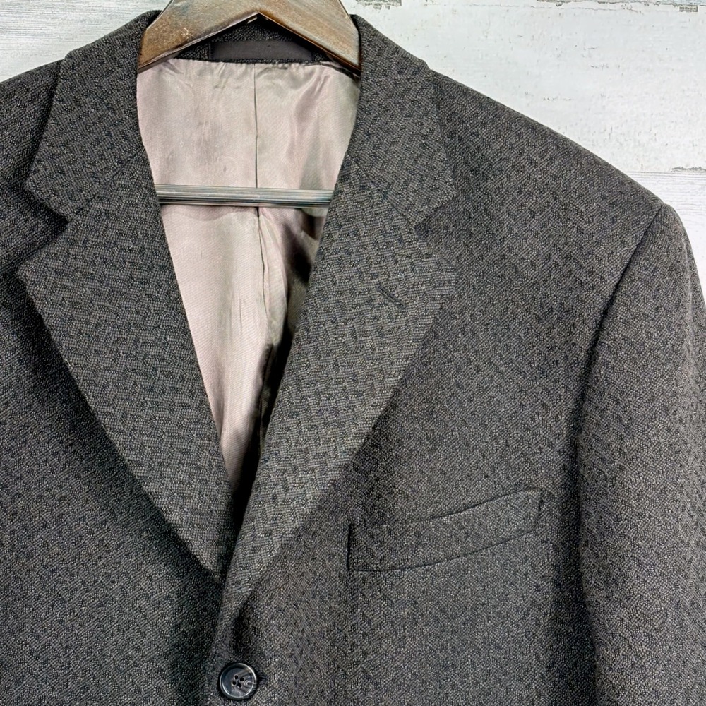 Tallia Uomo Vintage 90s Wool Cashmere Blazer Mens 44R Taupe Gray Textured